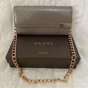Gucci Patent Microguccissima Signature Chain Wallet